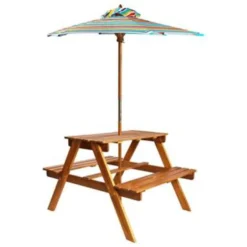 Zonnetuin Verkoopwinkel 21 VidaXL Kinderpicknicktafel Met Parasol 79x90x60 Cm Massief Acaciahout