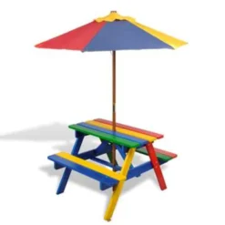 VidaXL Kinderpicknicktafel Met Banken En Parasol Hout Meerkleurig