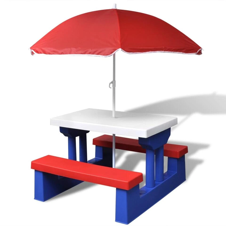 VidaXL Kinderpicknicktafel Met Banken En Parasol Meerkleurig 3 VidaXL Kinderpicknicktafel Met Banken En Parasol Meerkleurig
