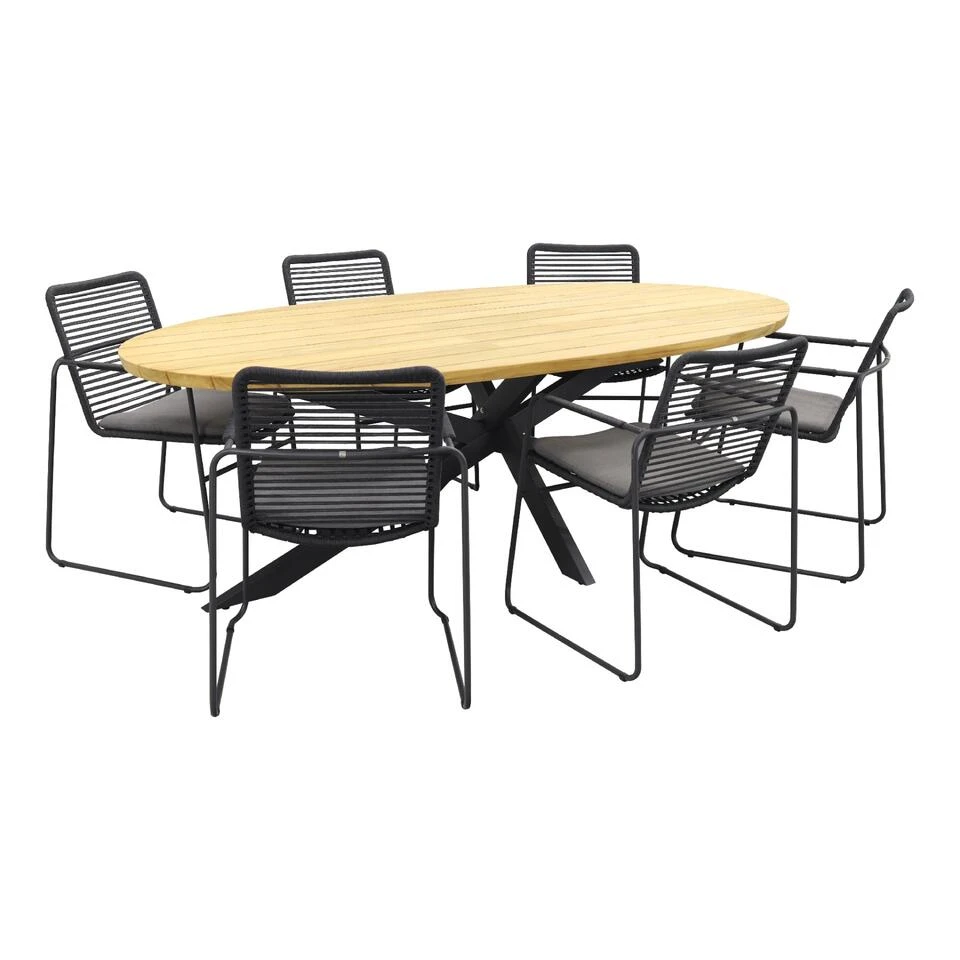 Taste Elba/Prado Ellips 240x115 Cm. Stapelbare Tuinset - 7 Delig 3 Taste Elba/Prado Ellips 240x115 Cm. Stapelbare Tuinset - 7 Delig