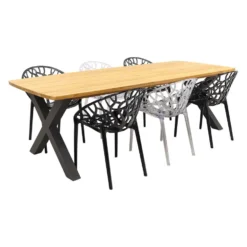 VDG Crystal Black-transparant/Sefa Teak 240 Cm. Tuinset - 7-delig
