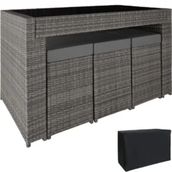 Tectake - Complete Wicker Barset Ibiza - Grijs - Met Beschermende Hoes -Zonnetuin Verkoopwinkel 1000077940 0103