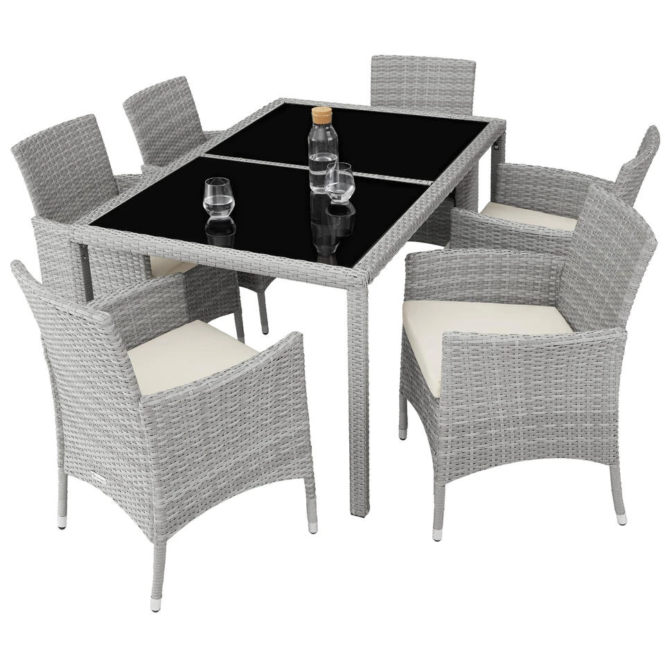 Tectake - Luxe Wicker Zitgroep Porto 6 + 1 - Lichtgrijs 5 Tectake - Luxe Wicker Zitgroep Porto 6 + 1 - Lichtgrijs - Afbeelding 3