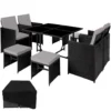 Tectake - Wicker Zitgroep Bilbao Met Beschermhoes Zwart / Grijs -Zonnetuin Verkoopwinkel 1000077998