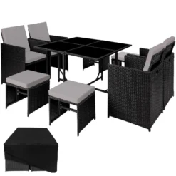 Tectake - Wicker Zitgroep Bilbao Met Beschermhoes Zwart / Grijs