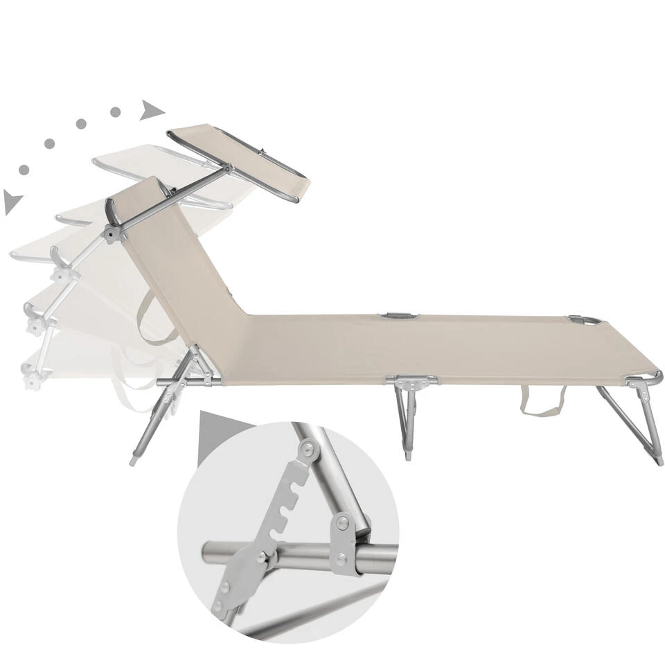 Tectake - Ligbed Met Zonnedak Beige 5 Tectake - Ligbed Met Zonnedak Beige - Afbeelding 3