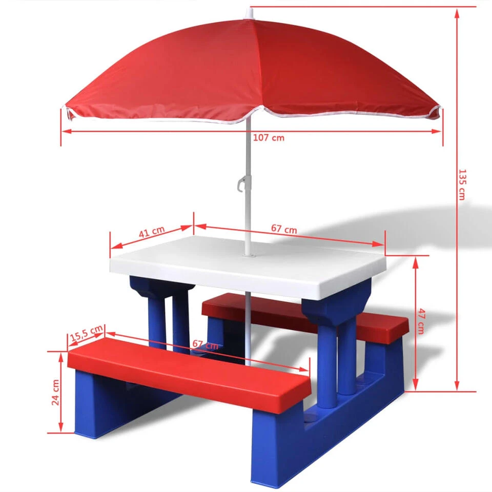 VidaXL Kinderpicknicktafel Met Banken En Parasol Meerkleurig 6 VidaXL Kinderpicknicktafel Met Banken En Parasol Meerkleurig - Afbeelding 4