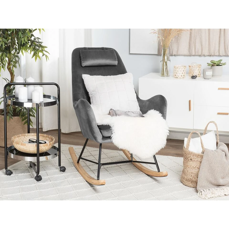 Beliani Schommelstoel ARRIE - Grijs Fluweel 4 Beliani Schommelstoel ARRIE - Grijs Fluweel - Afbeelding 2