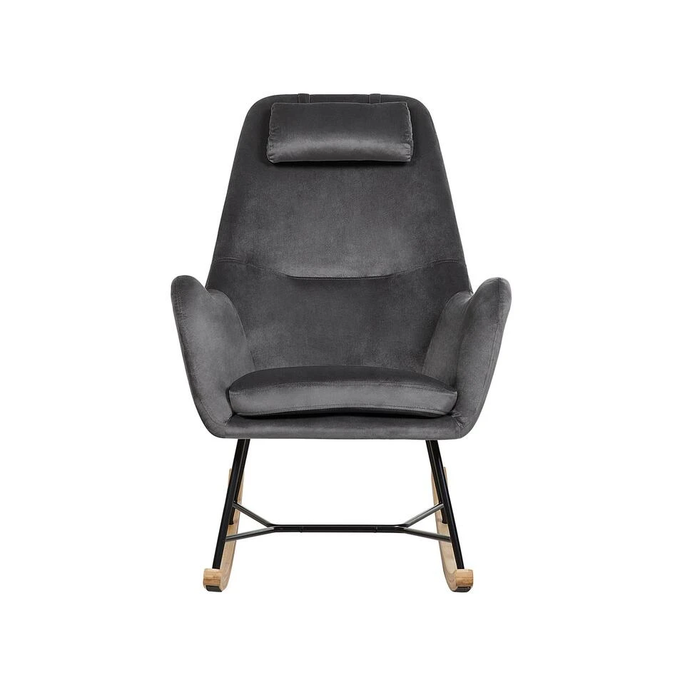 Beliani Schommelstoel ARRIE - Grijs Fluweel 6 Beliani Schommelstoel ARRIE - Grijs Fluweel - Afbeelding 4