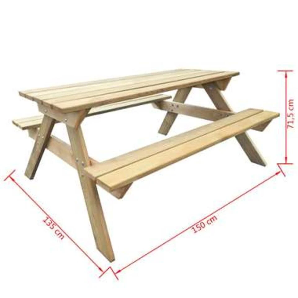 VidaXL Picknicktafel 150x135x71,5 Cm Hout 6 VidaXL Picknicktafel 150x135x71,5 Cm Hout - Afbeelding 4