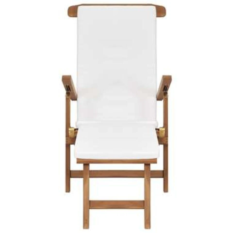 VidaXL Ligstoel Met Kussen Massief Teakhout Crèmewit 4 VidaXL Ligstoel Met Kussen Massief Teakhout Crèmewit - Afbeelding 2