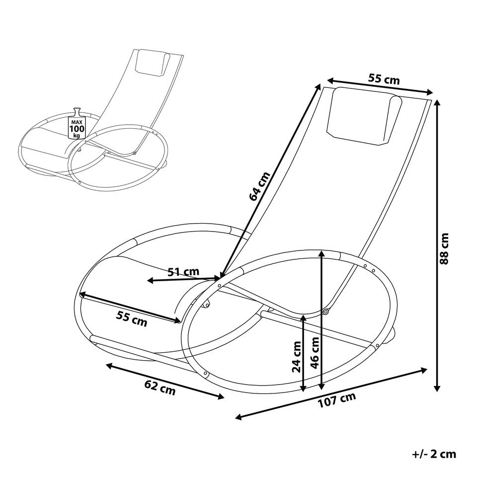 Beliani Tuinligstoel CAMPO - Blauw Staal, Textiel 6 Beliani Tuinligstoel CAMPO - Blauw Staal, Textiel - Afbeelding 4