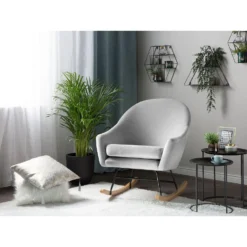 Beliani Schommelstoel OXIE - Grijs Fluweel -Zonnetuin Verkoopwinkel 60e4deceae72489f85dc4bce1a4240cc