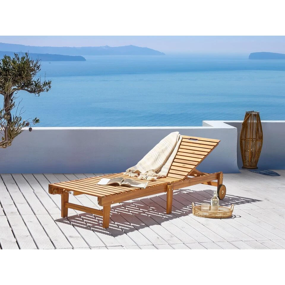 Beliani Tuinligstoel PIETRALUNGA - Lichte Houtkleur Acaciahout 4 Beliani Tuinligstoel PIETRALUNGA - Lichte Houtkleur Acaciahout - Afbeelding 2