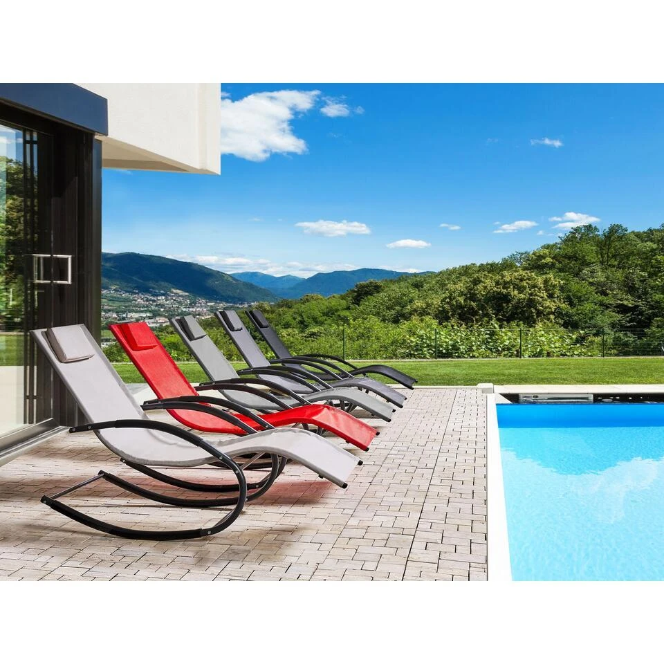 Beliani Tuinligstoel CARANO II - Grijs Staal, Textiel 6 Beliani Tuinligstoel CARANO II - Grijs Staal, Textiel - Afbeelding 4