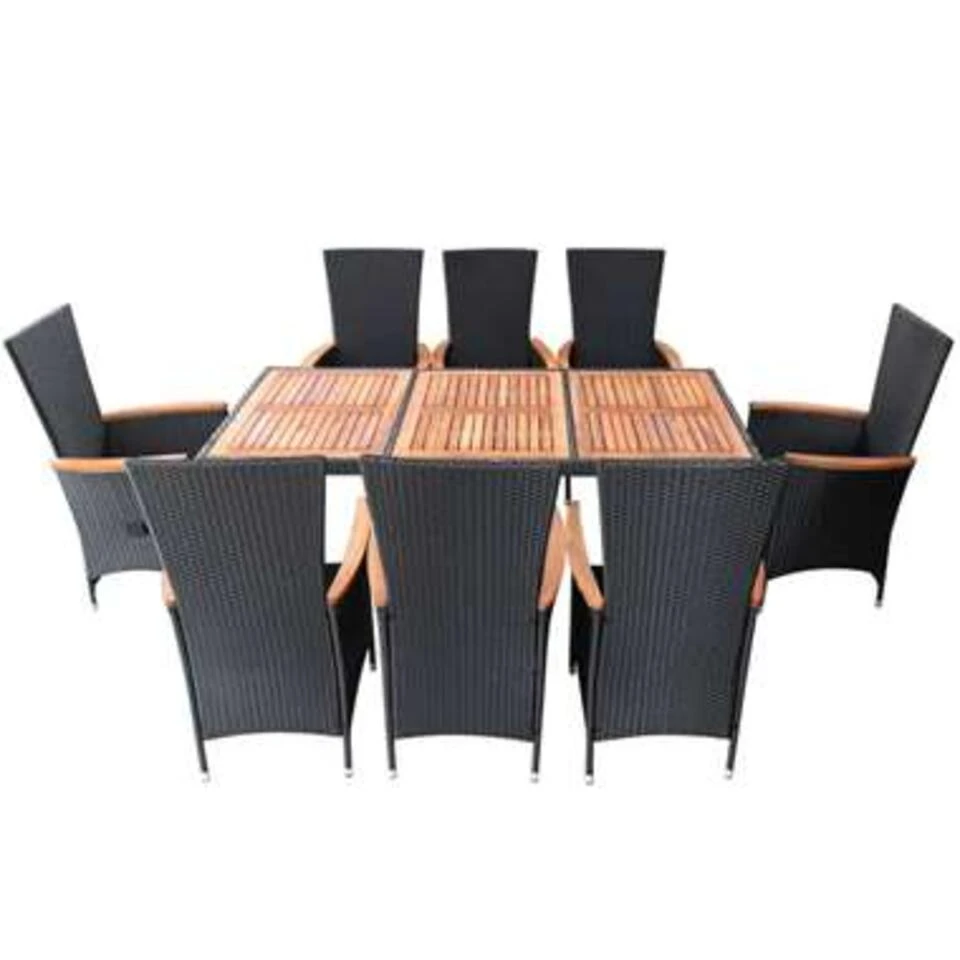 VidaXL 9-delige Tuinset Poly Rattan Acaciahout Zwart 4 VidaXL 9-delige Tuinset Poly Rattan Acaciahout Zwart - Afbeelding 2