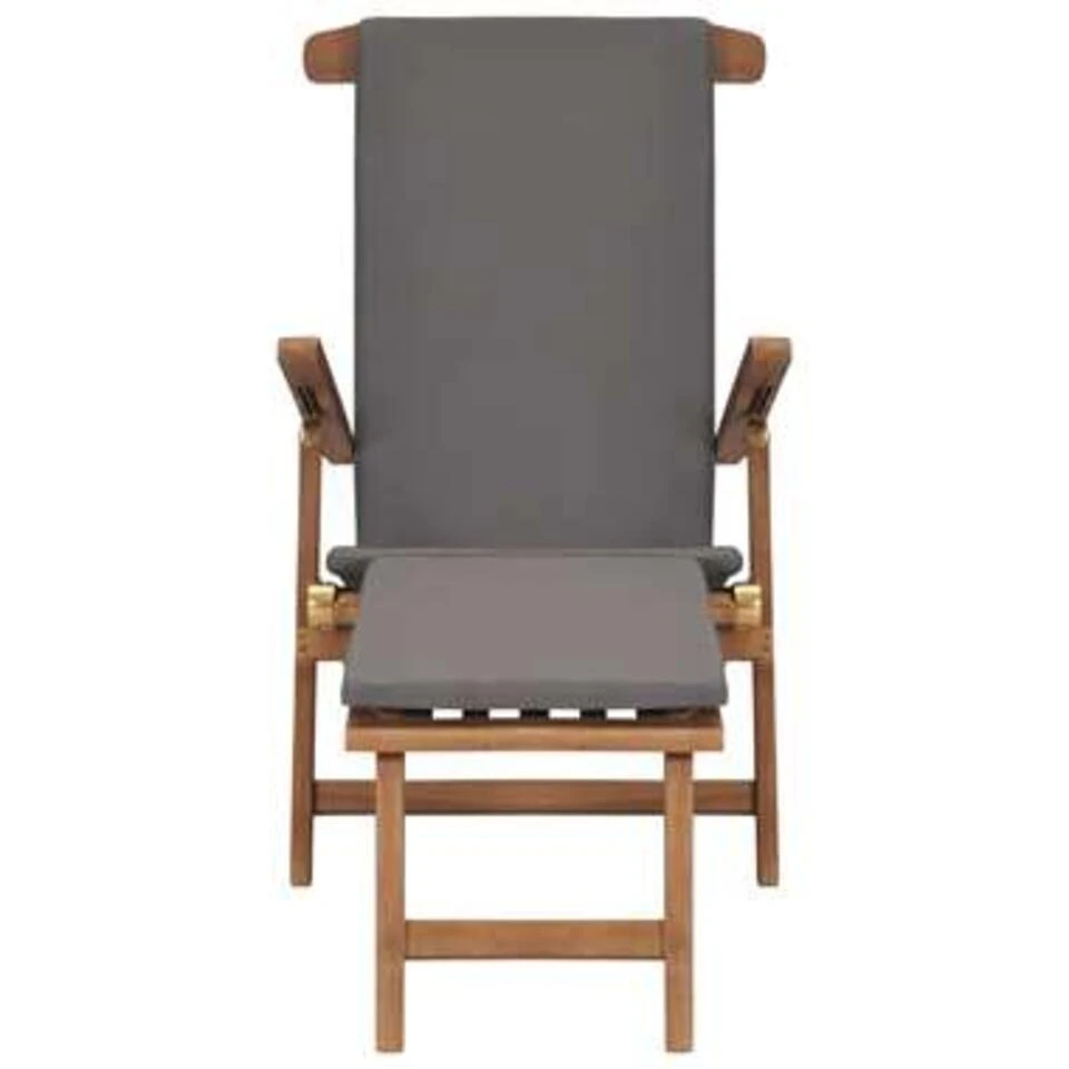 VidaXL Ligstoel Met Kussen Massief Teakhout Donkergrijs 4 VidaXL Ligstoel Met Kussen Massief Teakhout Donkergrijs - Afbeelding 2