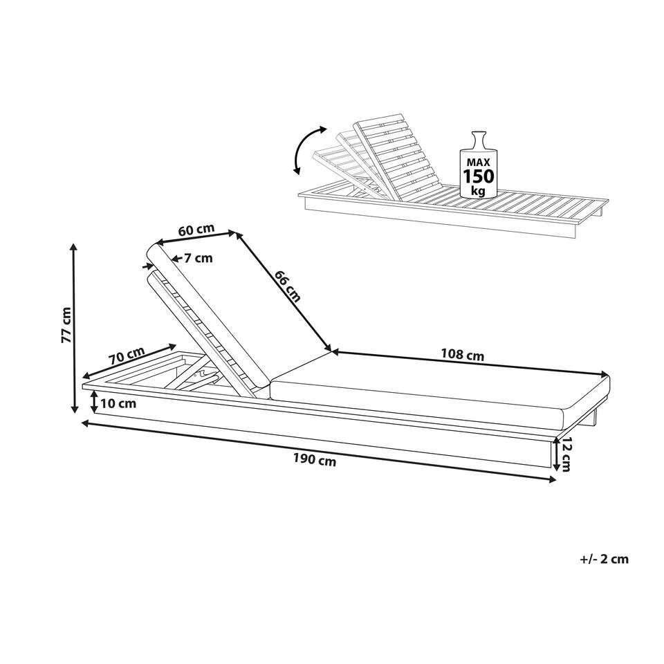 Beliani Tuinligstoel GRANARI - Lichte Houtkleur Acaciahout 5 Beliani Tuinligstoel GRANARI - Lichte Houtkleur Acaciahout - Afbeelding 3