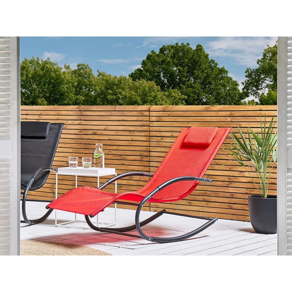 Beliani Tuinligstoel CARANO II - Rood Staal, Textiel 4 Beliani Tuinligstoel CARANO II - Rood Staal, Textiel - Afbeelding 2